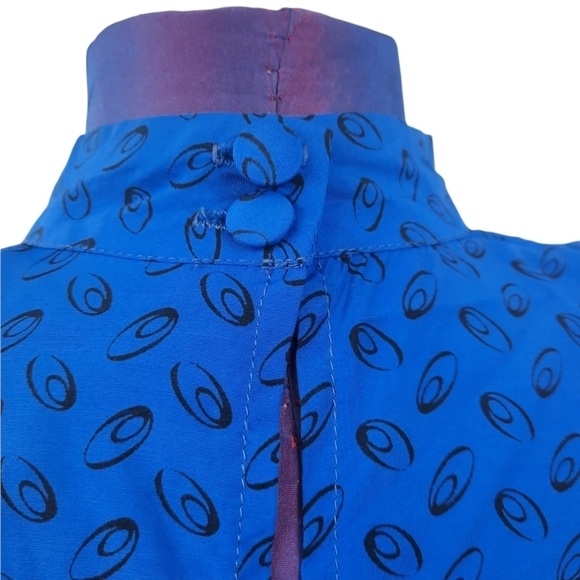 70's Dopamine Blouse & Skirt Set Royal Blue Black Polka Dots Size Small Women's - Picture 9 of 13